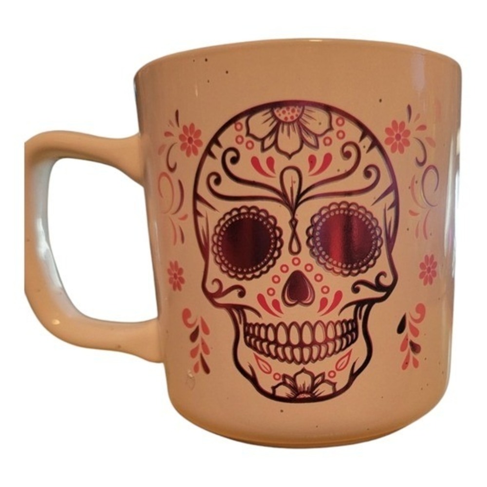 Unbranded Sugar Skull Coffee Mug Unisex 14 oz Pink Cream NEW‎ Metallic Detail